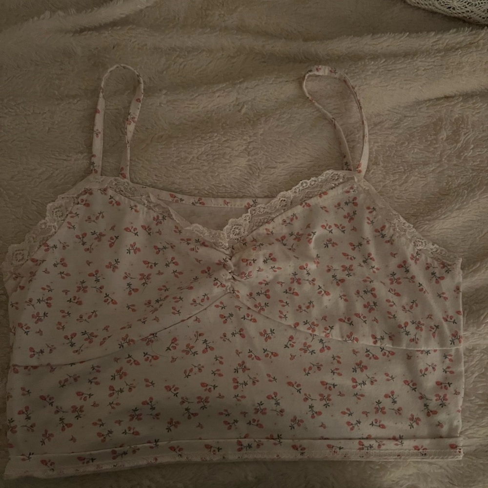 Pink and white floral top